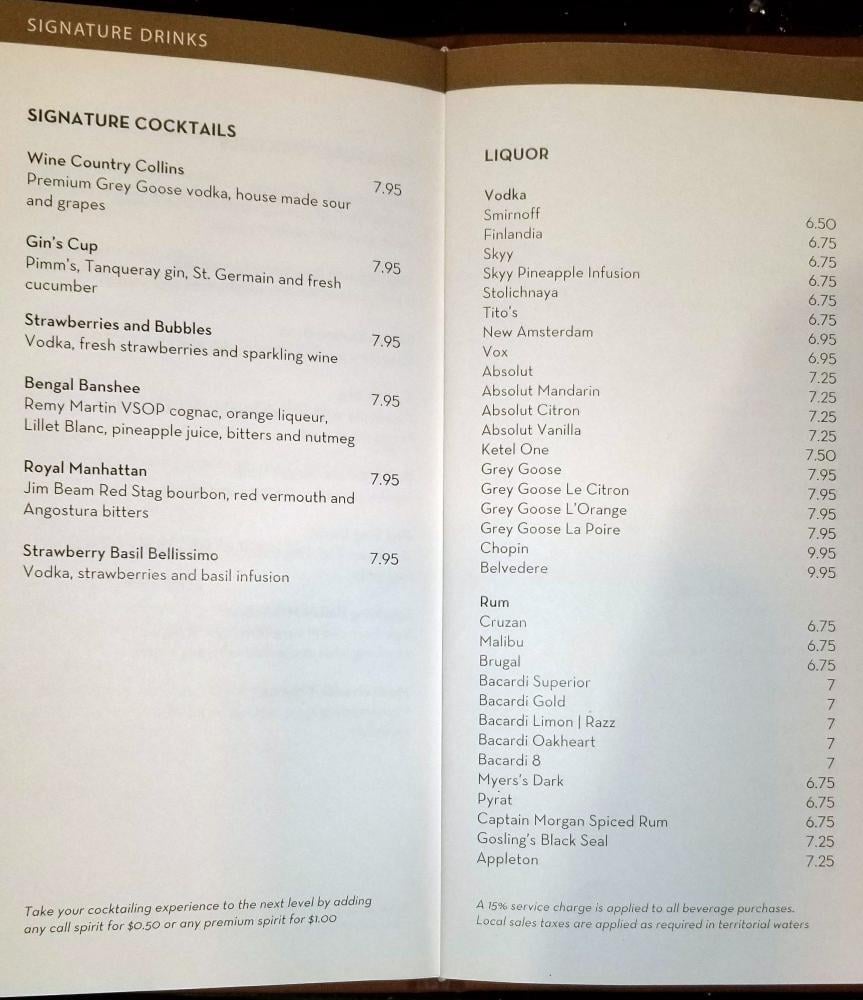 Holland America Nieuw Amsterdam Bar Menu November 2017 CruiseHabit